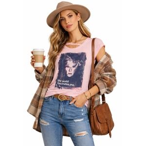 andy warhol pepe jeans Blush  Pink‎ Tee Lace Up Corset Back Artsy Boho Vtg Xs